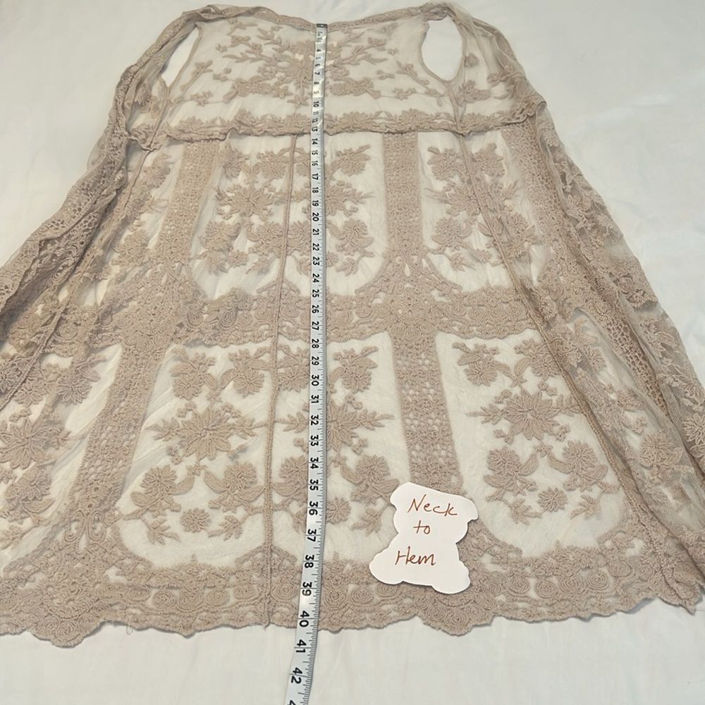 NWT Rebellion szS “oatmeal” color long lace embroidered vest cover up kimono - Picture 13 of 15
